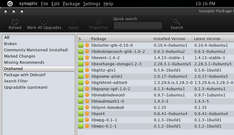 Synaptic Package Manager - Orphaned package